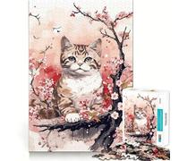 Puzzle per adulti da 1000 pezzi con gatto e fiori di ciliegio,incastro preciso,gioco di logica,divertimento assicurato,regalo di compleanno (50x75cm)