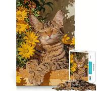 Puzzle per adulti da 1000 pezzi con gatto e fiori gialli,a incastro preciso,gioco cognitivo,ideale per momenti di relax e svago,regalo perfetto per le festività (50x75cm)