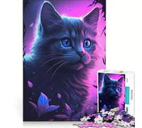 Puzzle per adulti da 1000 pezzi con gatto e gattino viola fluorescente, antistress, difficile e stimolante, gioco dal design accattivante 38x26cm