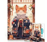 Puzzle per adulti da 1000 pezzi con gatto e kimono,stile giapponese,bordi perfetti,divertente gioco di concentrazione mentale,gioco tranquillo,decorazione natalizia,regalo (50x75cm)