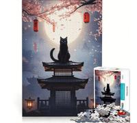 Puzzle per adulti da 1000 pezzi con gatto e luna, tema giapponese Gioco divertente, rilassante e stimolante per la mente, ideale per rafforzare l'amore di coppia 38x52cm
