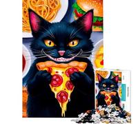 Puzzle per adulti da 1000 pezzi con gatto e pizza difficile e stimolante regalo per donne giocattolo antistress per maggiori di 14 anni (50x75cm)