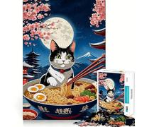 Puzzle per adulti da 1000 pezzi con gatto e ramen,design giapponese,intagli precisi,gioco stimolante per la mente,ideale per momenti di relax,regalo di Natale (38x52cm)