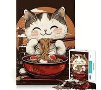 Puzzle per adulti da 1000 pezzi con gatto e ramen,tema Giappone,bordi sottili,gioco divertente e rilassante,regalo di compleanno (38x52cm)