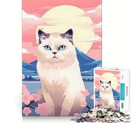 Puzzle per adulti da 1000 pezzi con gatto e ritratto del Monte Fuji,disegno dai bordi precisi,giocattolo creativo per sviluppare abilità,gioco rilassante,pezzo d'arte natalizio (50x75cm)