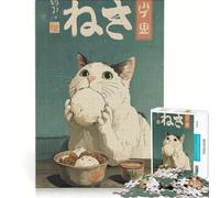 Puzzle per adulti da 1000 pezzi con gatto giapponese e takoyaki, gioco pratico, ideale per passare il tempo durante le vacanze, con poster e foglio di curiosità abbinati 38x52cm
