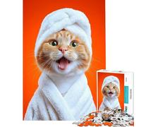 Puzzle per adulti da 1000 pezzi con gatto in asciugamano e accappatoio da spa Puzzle difficile e stimolante regalo per donne giocattolo decorativo da parete adatto a partire dai 14 anni (50x75cm)