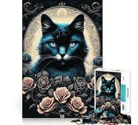Puzzle per adulti da 1000 pezzi con gatto in stile gotico e rockabilly,taglio preciso,gioco cognitivo,rilassante,decorazione natalizia da parete (50x75cm)