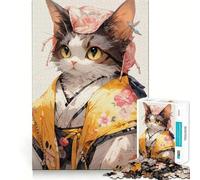 Puzzle per adulti da 1000 pezzi con gatto,kimono e geisha,Giappone,bordi perfetti,divertente gioco di concentrazione mentale,gioco tranquillo,decorazione natalizia,regalo (38x26cm)