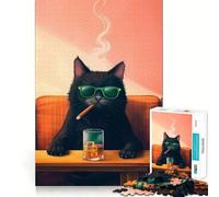 Puzzle per adulti da 1000 pezzi con gatto nero che fuma un sigaro,taglio perfetto Divertente gioco per allenare la mente,ideale per il tempo libero,perfetto come decorazione natalizia 38x52cm