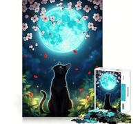 Puzzle per adulti da 1000 pezzi con gatto nero che guarda la luna,bordi perfetti,divertente gioco di concentrazione mentale,gioco tranquillo,decorazione natalizia,regalo (38x26cm)
