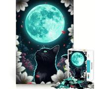 Puzzle per adulti da 1000 pezzi con gatto nero che guarda la luna,gioco di precisione,giocattolo stimolante per la mente,per il tempo libero,regalo di compleanno (38x52cm)