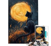 Puzzle per adulti da 1000 pezzi con gatto nero che guarda la luna puzzle per adolescenti giochi rilassanti vacanze a casa passatempo stimolante regalo (dimensioni 50x75cm)