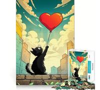 Puzzle per adulti da 1000 pezzi con gatto nero e palloncino a forma di cuore,incastro perfetto,gioco per la concentrazione,regalo per il tempo libero,regalo di compleanno 38x26cm