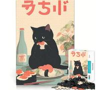 Puzzle per adulti da 1000 pezzi con gatto nero e sushi giapponese,incastro perfetto,gioco di concentrazione,regalo,gioco per il tempo libero,regalo di compleanno 50x75cm