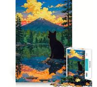 Puzzle per adulti da 1000 pezzi con gatto nero e vista sulle montagne,dai bordi puliti,gioco di costruzione che favorisce la concentrazione,divertimento a ritmo lento,regalo di Natale