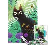 Puzzle per adulti da 1000 pezzi con gatto nero nella vegetazione Divertimento a casa attività per migliorare la memoria e rilassarsi adatto a partire dai 14 anni (38x26cm)