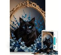 Puzzle per adulti da 1000 pezzi con gatto nero,occhi blu e motivo floreale,taglio preciso,gioco stimolante per la mente,rilassante,regalo di Natale (38x52cm)