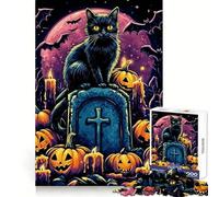 Puzzle per adulti da 1000 pezzi con gatto nero per Halloween, ideale per esercitarsi nella logica e per un divertimento senza pensieri, con bordi netti, perfetto per Natale (38x52cm)
