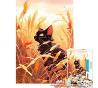 Puzzle per adulti da 1000 pezzi con gatto nero seduto nel grano gioco impossibile giocattolo educativo regalo di Babbo Natale segreto per divertimento in famiglia (dimensioni 38x52cm)