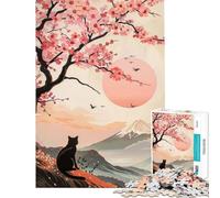 Puzzle per adulti da 1000 pezzi con gatto nero sotto i ciliegi in fiore Un gioco avvincente per coltivare la pazienza ideale per tutta la famiglia perfetto come decorazione o regalo divertente