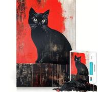 Puzzle per adulti da 1000 pezzi con gatto nero su sfondo rosso,bordi netti,gioco di costruzione che favorisce la concentrazione,divertimento a ritmo lento,regalo di Natale per il tempo libero 50x75cm