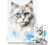 Puzzle per adulti da 1000 pezzi con gatto Ragdoll ad acquerello gioco impossibile ideale per passare il tempo in casa compleanno e Natale 38x26cm