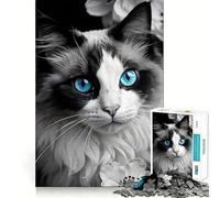 Puzzle per adulti da 1000 pezzi con gatto Ragdoll dagli occhi azzurri,incastro perfetto,gioco di concentrazione,regalo,gioco per il relax,regalo di compleanno 50x75cm
