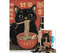 Puzzle per adulti da 1000 pezzi con gatto ramen nero,tema Giappone,incastro perfetto,decorazione,gioco di abilità mentale,divertimento spensierato,decorazione artistica natalizia 50x75cm