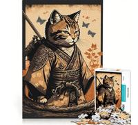 Puzzle per adulti da 1000 pezzi con gatto samurai giapponese, gioco rilassante, interazione genitore-figlio, collezione d'artista, belle arti 50x75cm
