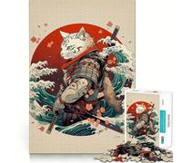 Puzzle per adulti da 1000 pezzi con gatto samurai,stile giapponese,disegno pulito,logica,gioco divertente e rilassante,regalo di Natale (38x52cm)