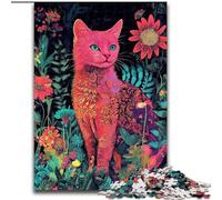Puzzle per adulti da 1000 pezzi con gatto seduto tra i fiori, puzzle in cartone 26X38cm, ideale per gli innamorati, Capodanno e San Valentino