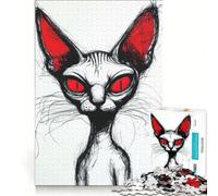 Puzzle per adulti da 1000 pezzi con gatto Sphynx dagli occhi rossi gioco interattivo attività divertente da fare in casa per rafforzare l'amore tra le coppie 38x52cm
