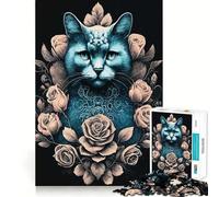 Puzzle per adulti da 1000 pezzi con gatto,stile gotico e rockabilly,taglio premium,divertente,logico,gioco facile,decorazione natalizia da parete (38x52cm)