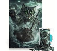 Puzzle per adulti da 1000 pezzi con gatto,tempesta,nave,taglio netto,pezzo,gioco di abilità,gioco per il tempo libero,pezzo artistico natalizio (38x26cm)
