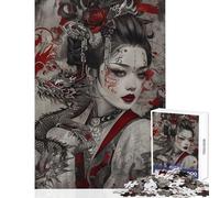 Puzzle per adulti da 1000 pezzi con geisha e drago gioco pratico per le vacanze a casa antistress collezione d'artista belle arti (38x26cm)