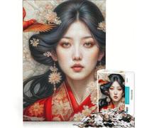 Puzzle per adulti da 1000 pezzi con geisha e uccellino rosso, antistress, ideale per l'interazione genitore-figlio, compleanni e altre occasioni 38x26cm
