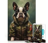 Puzzle per adulti da 1000 pezzi con giacca mimetica Boston Terrier,decorazione Clean Fit,gioco stimolante per la mente,momento di relax,regalo di compleanno (38x26cm)
