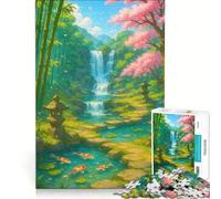 Puzzle per adulti da 1000 pezzi con giardino giapponese, cascata e carpe koi, gioco divertente, decorazione perfetta, con pezzi di forma casuale completamente ad incastro 50x75cm