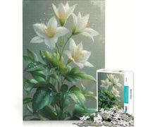 Puzzle per adulti da 1000 pezzi con gigli bianchi e gocce di rugiada gioco rompicapo difficile ideale come regalo per tutta la famiglia 38x26cm