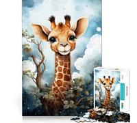 Puzzle per adulti da 1000 pezzi con giraffa,bordi perfetti,divertente gioco per allenare la mente,scena natalizia accogliente e divertente (38x26cm)