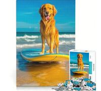 Puzzle per adulti da 1000 pezzi con Golden Retriever che fa surf, giocattolo educativo, ideale per passare il tempo durante le vacanze, regalo di compleanno, regalo 38x26cm