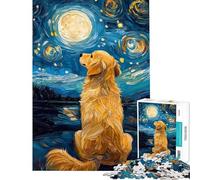 Puzzle per adulti da 1000 pezzi con Golden Retriever e Luna ideale per adolescenti giochi di relax analisi e logica regali di Natale e compleanno (dimensioni 38x52cm)