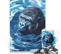 Puzzle per adulti da 1000 pezzi con gorilla blu nell'acqua, arte digitale Gioco pratico, divertente e spiritoso, ideale come decorazione da scrivania 50x75cm