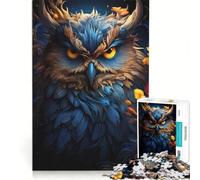 Puzzle per adulti da 1000 pezzi con gufo blu dagli occhi gialli, gioco rilassante, sfida impegnativa, per rafforzare l'amore tra le coppie 38x52cm