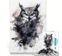 Puzzle per adulti da 1000 pezzi con gufo in bianco e nero, sfida mentale, divertimento assicurato, taglio di qualità, (38x26cm)