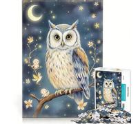 Puzzle per adulti da 1000 pezzi con gufo incantato e piccole creature luminose, gioco pratico, ideale per passare il tempo durante le vacanze a casa e per rafforzare l'amore di coppia 38x26cm