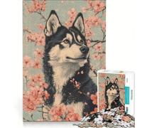 Puzzle per adulti da 1000 pezzi con husky tra i ciliegi in fiore, gioco rilassante, interazione genitore-figlio, collezione d'artista, belle arti 38x52cm