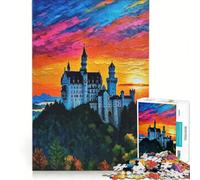 Puzzle per adulti da 1000 pezzi con il Castello di Neuschwanstein al tramonto gioco educativo divertente e spiritoso ideale come decorazione da scrivania 38x52cm