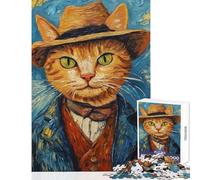 Puzzle per adulti da 1000 pezzi con il disegno del Gatto con il Cappello gioco per famiglie corsa di velocità manuale giocattolo antistress compleanno e Natale (38x26cm)